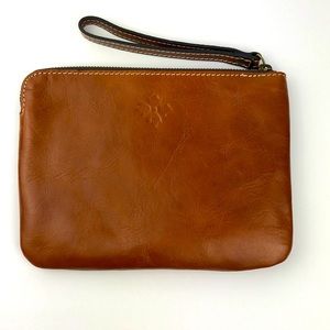 Patricia Nash wristlet pouch bag brown leather A1